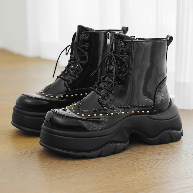 Mens Short Boot Sequined Big Toe Shoes Fashion Casual Bare Boot Motorcycle Shoes Thick Soled Comfort Mens Trendy Boots Durable