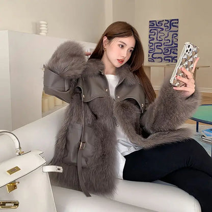Vintage Thick Fashion Warm Coat Fur Coat Women's 2023 Winter New Korean Fashion Imitation Fox Fur Padded Coat Street Outwears
