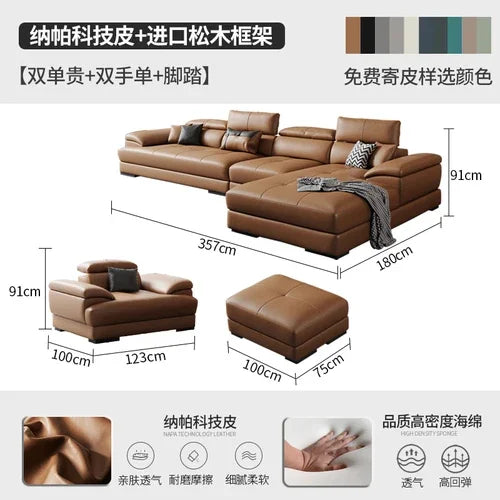 European Living Room Sofa Genuine Leather Sectional Corner Sofas Modular Luxury Sofa Sala De Estar De Luxo Modern Furniture - Kimlud