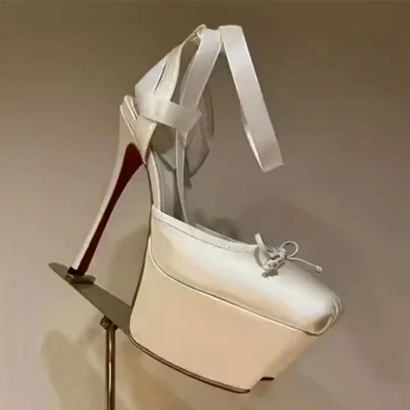 New 2026 Woman's Lace-Up High Heeled Shoes Square Toe Thin Heels Platform Pumps Mujer Pleated Slingback Wedding Luxury Sandals
