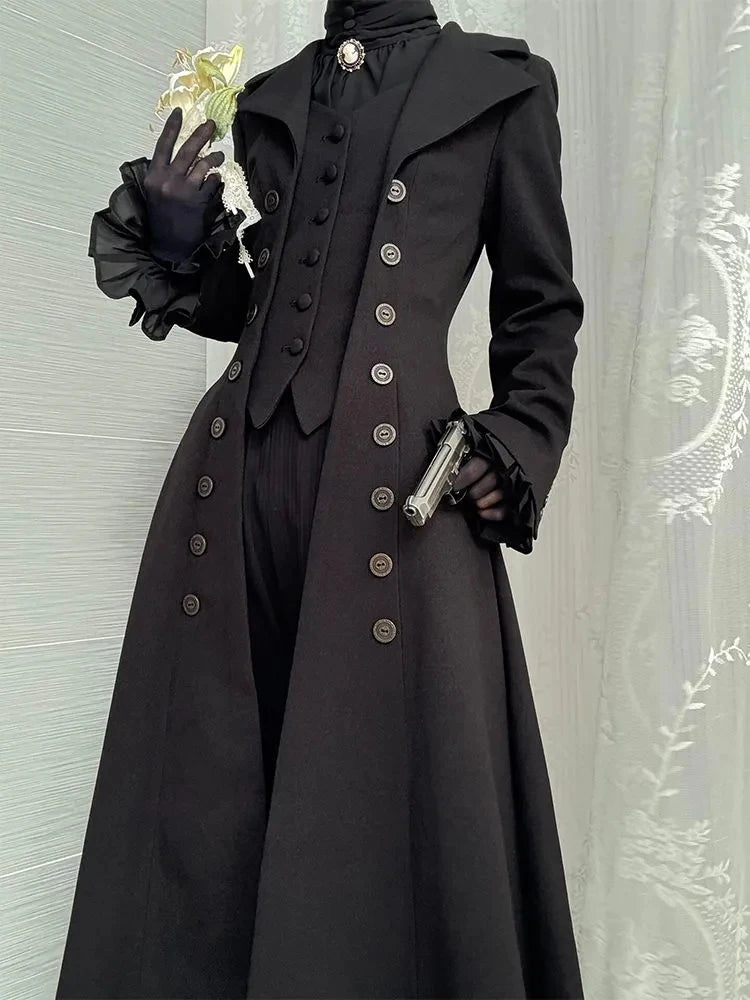 Japanese Y2K Patchwork Midi Coats Women Gothic Dark Academic Double Breasted Jackets Fashion Streetwear Slim Lapel...