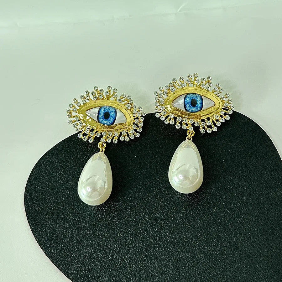 Fashion Pendant Earrings New Retro Surreal Art Abstract Unique Personality Evil Eye Shiny Crystal Earrings Exaggerated Jewelry