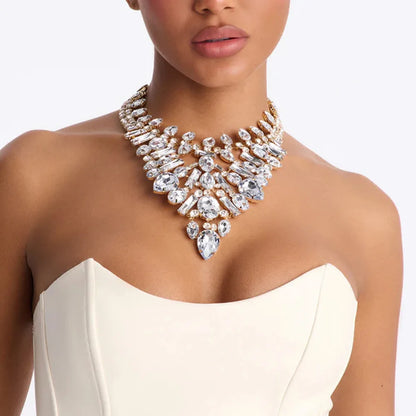Crystal Bib Necklace Clear Rhinestone Teardrop Cluster Statement Collar Adjustable Jewelry for Women Bridal Wedding Prom...