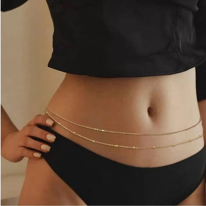 Fashionable Double Layer Imitation Pearl Chain Waist Chain for Women Minimalist Sexy Sequin Link Chain Belly Chain Beach Jewelry - Kimlud