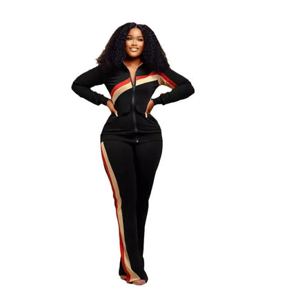 TW521 Women's Sports Casual Fashion Two-piece Striped Splicing Set | Kimlud Mid Range Pants