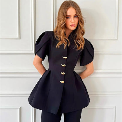 Linad Elegant Wine Red Puff Sleeve Woman Blouse 2026 Vintage Single Breasted Tops Spring Street Chic Black V Neck Ladies Tops - Kimlud