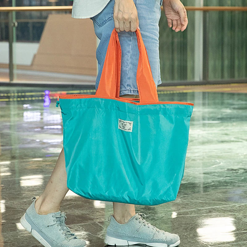 1-Pack Reusable Shopping Bag, Large Capacity Foldable Drawstring Eco-friendly Storage Bag, Casual Shopping Shoulder Bag