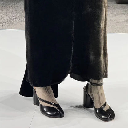 Ins style Fashion Patent Leather Split Toe Women Pumps Spring Summer Thick High heels Slingbacks Female Tabi Chunky Casual Shoes