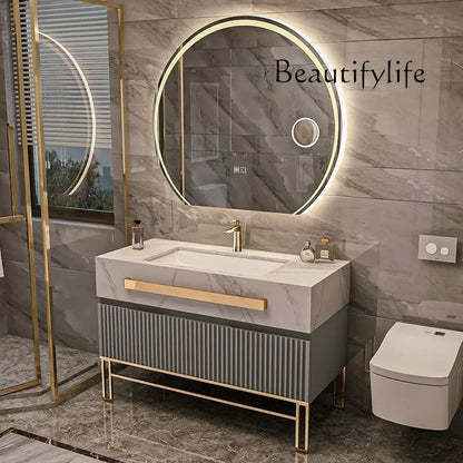 O Single/Double Sink Bathrooms Vanity Luxury Bathroom Cabinet Combination Rock Slab Smart LED Light Cabinet Bathroom...