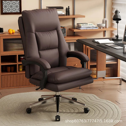 Leather Boss Chair Office Chair Recumbent Back Study Chair Ergonomic Home Computer Chair