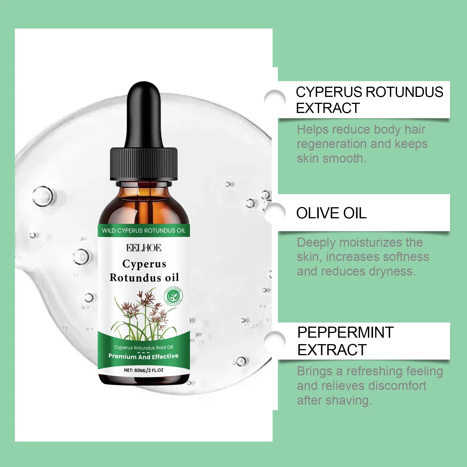 60ml Cyperus Rotundus Oil Gentle Hair Removal Care Oil Body Hair Inhibitor Serum Moisturizing Nourishing Natural Cypress...