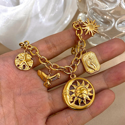 Greatera Stainless Steel Sun Moon Multi Accessory Necklace Gold Color Pearl Pendant Waterproof Light Luxury Jewelry For...