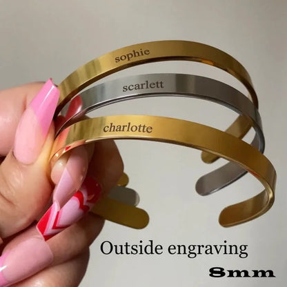 18k Custom Engraved Bracelet Numeral Name Message Bangle Titanium Steel Gold Silver Adjustable Women's Cuff Mother's Day Gift