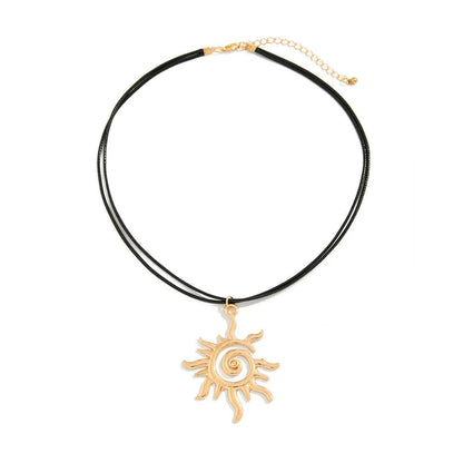 SHIXIN Vintage Spiral Sun Flower Pendant Necklace for Women Bohemia Adjustable Leather Choker Necklace Fashion Neck Jewelry 2025