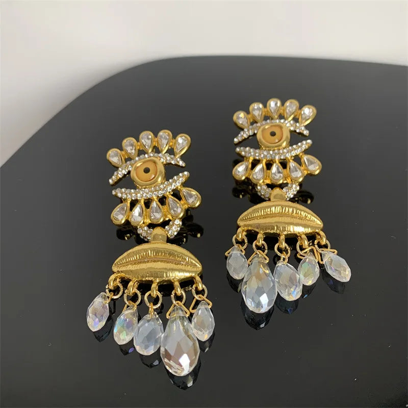 European and American medieval accessories vintage eye tassels light luxury high-end earrings French fashion devil eye earrings