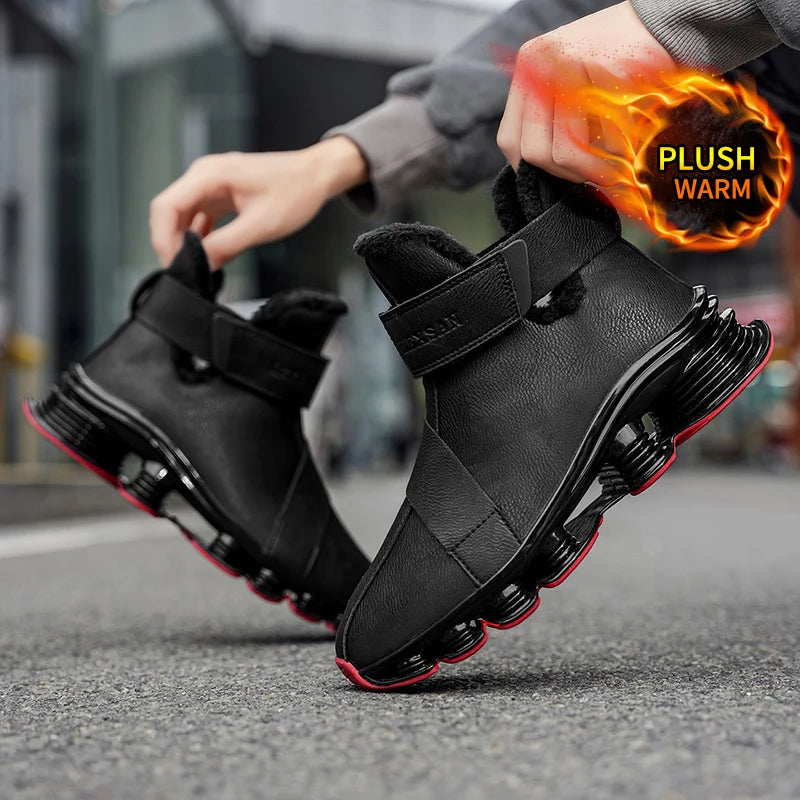 Men's Waterproof Snow Boots with Plush Lining, Anti-Slip and Wear-Resistant Sneaker Sole, Warm Winter Casual Boots