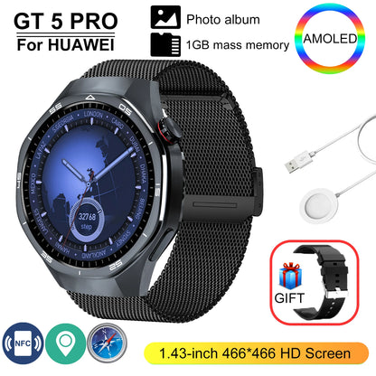 GT 5 Pro 2025 New SmartWatch Men 466*466 HD Screen 24h Blood Pressure Monitoring Men's Women NFC GPS Outdoor Sports Smartwatch