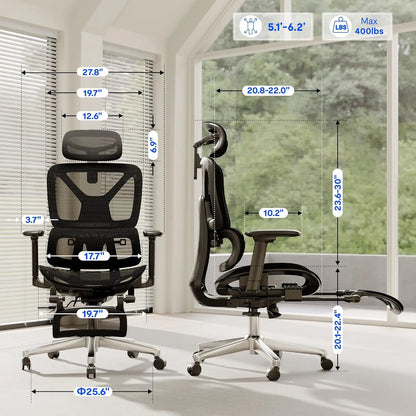 Premium Ergonomic Office Chair With Footrest- Adjustable 3D Armrests, Dynamic Lumbar Support, Recline & Tilt, Customized...