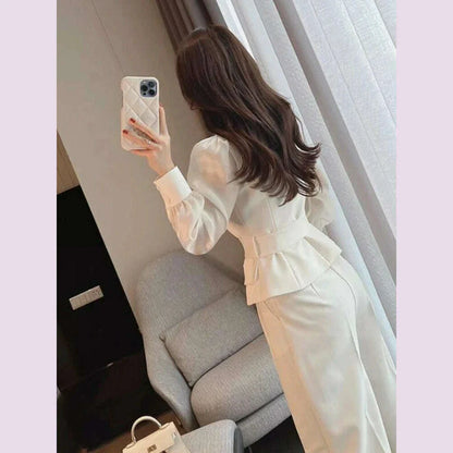 Sets Women Chic Korean Style Spring New Graceful Square Collar Tops Simple Wide Leg Pants Temperament Office Ladies Two Pieces
