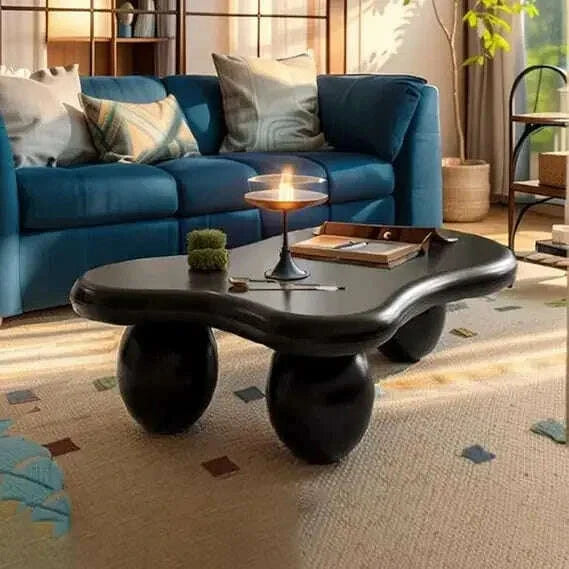 Oval Coffee Table for Living Room Modern Irregular Coffee Table Asymmetrical Unique Center Table (G White 45.7in)