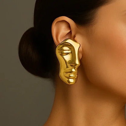 Digadagu Simple Portrait Face Stud Earrings Metal Exaggerated Earrings New Women's Daily Jewelry AccessoriesZAA