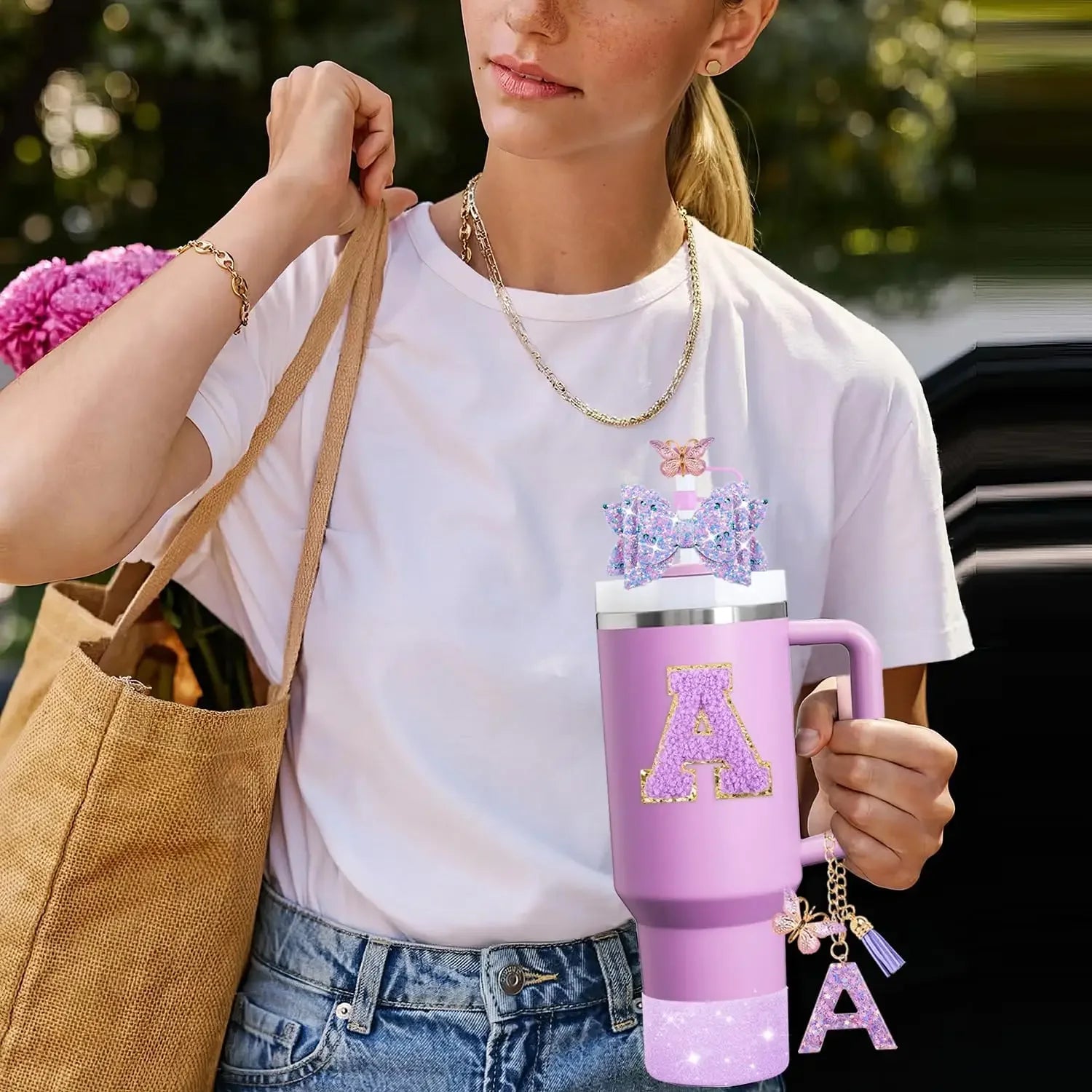 8pcs Cup Accessories Set 30oz 40oz tumbler Straw Topper Cover, Boot, Spill Proof Stoppers, Handle Charms Sticker for Stanley Cup