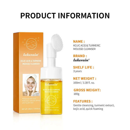 Lakerain 100ml Turmeric Cleansing Mousse Brightening Face Wash Foam Face Cleanser Oil Control Blackhead Remover Skin Cleansing