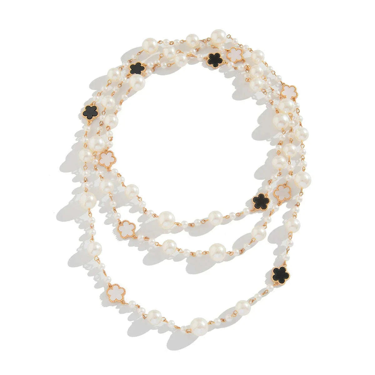 Ingemark Elegant Multilayer Imitation Pearl Choker Necklace for Women Flower Adjustable Long Chain Y2K Jewelry Wed Accessories