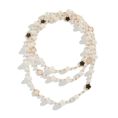 Ingemark Elegant Multilayer Imitation Pearl Choker Necklace for Women Flower Adjustable Long Chain Y2K Jewelry Wed Accessories