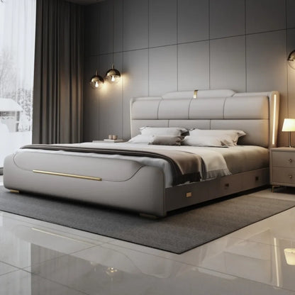 180x200cm Italian light luxury double storage bed layer cowhide three drawers Carbon steel leg camas de casal bedroom...