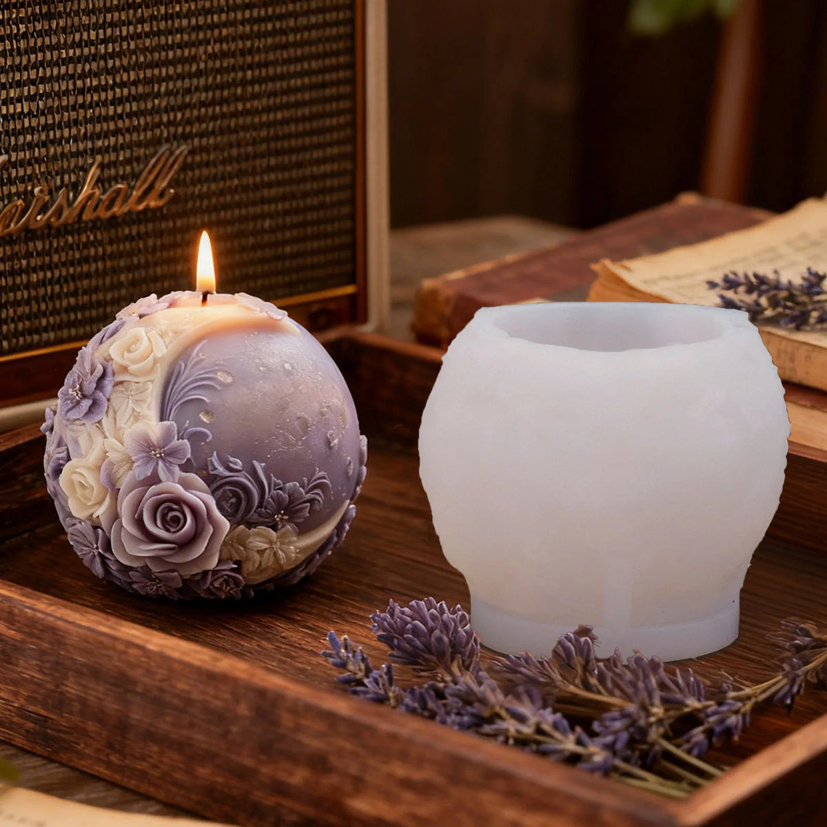 Floral Moon Ball Spherical Candle Silicone Mold 3D Flower Aromatherapys Soap Art Craft Plaster Making Mould Home Decor - Kimlud