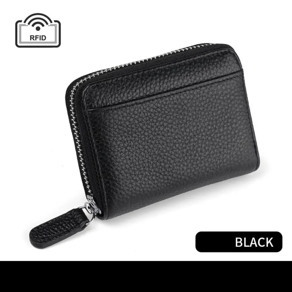 Credit Card Holder Wallet Rfid Blocking Slim Genuine Leather Organizer Zipper Pocket Id Card Pouch Case Purse With 20 Card Slots