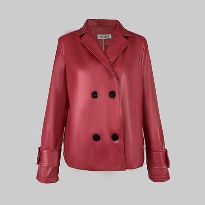 Modigirl Autumn Winter Green Faux Leather Jackets Women 2024 New Outwear Long Sleeves PU Leather Short Coats Outwear for Female