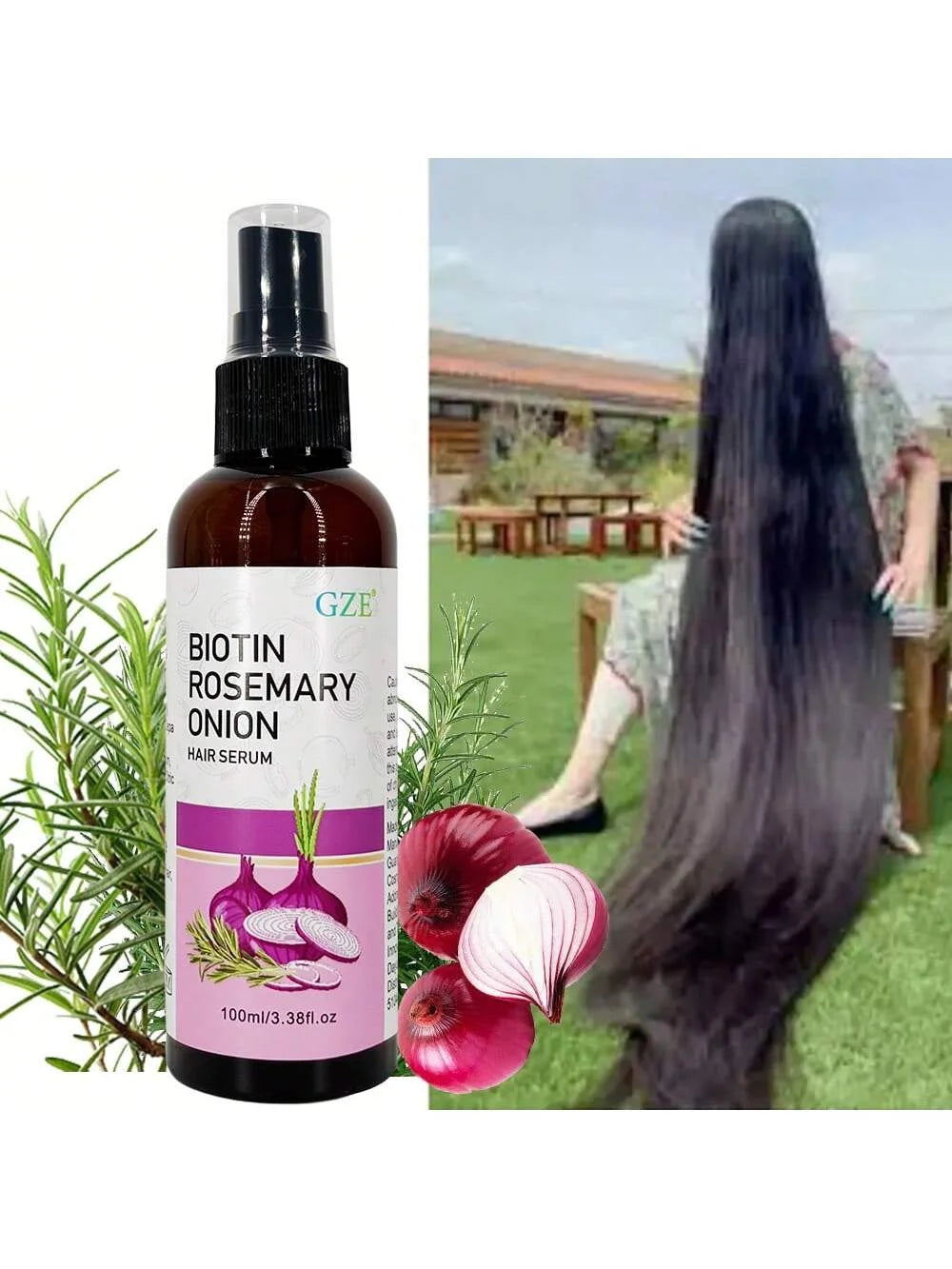 GZE Biotin Rosemary Onion Hair Serum Moisturizing Hair Serum Strong Hair Heat Protection Anti-Breakage For Dry And Damaged Hair