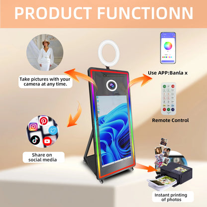 Portabl Magic Mirror Photo Booth 43 inch Touch Screen Camera photoBooth with LED and Flight Case Selfie for Wedding Party Events - Kimlud