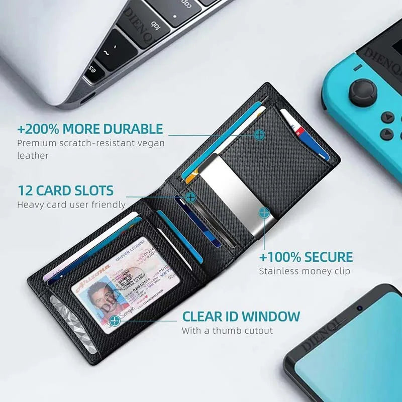 DIENQI Rfid Credit Card Holder Wallets Men Money Bag Purse Slim Thin Wallet for Men Small Short Purse Male Black Vallet Billfold