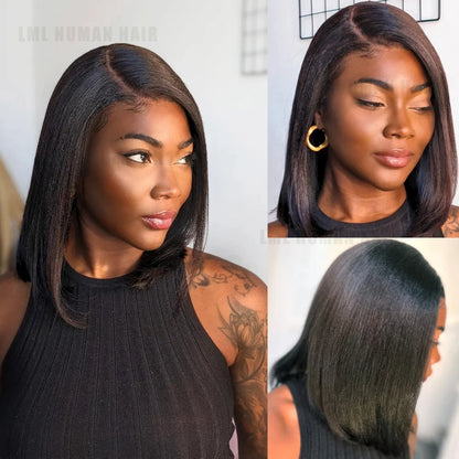 Yaki Straight  Human Hair   Wigs  Pre Cut 13x4 HD Lace Front Wig Bye Bye Knots 200% Density Human Hair Wig Pre Plucked With Baby