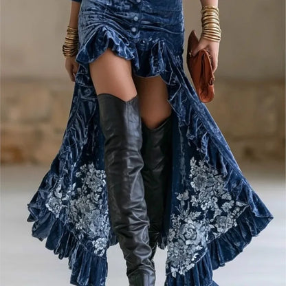 Women Deep V Neck Long Sleeve Velvet Dress Autumn New Swing Pleated Long Dress Autumn Long Sleeve Elegant Party Dresses