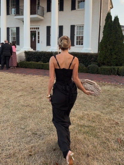 Mingmingxi New Year Sexy Corset Maxi Dress Back Lace Up Women’s Evening Festive Dress Long Black Ball Gown Elegant Prom...