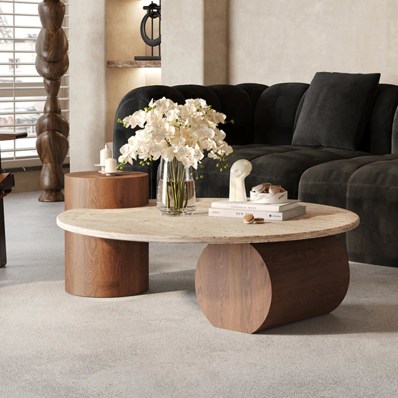 Stone Italian Side Table Nordic Natural Travertine Unique Wood Coffee Table Round Stone Designer Stolik Kawowy Home...