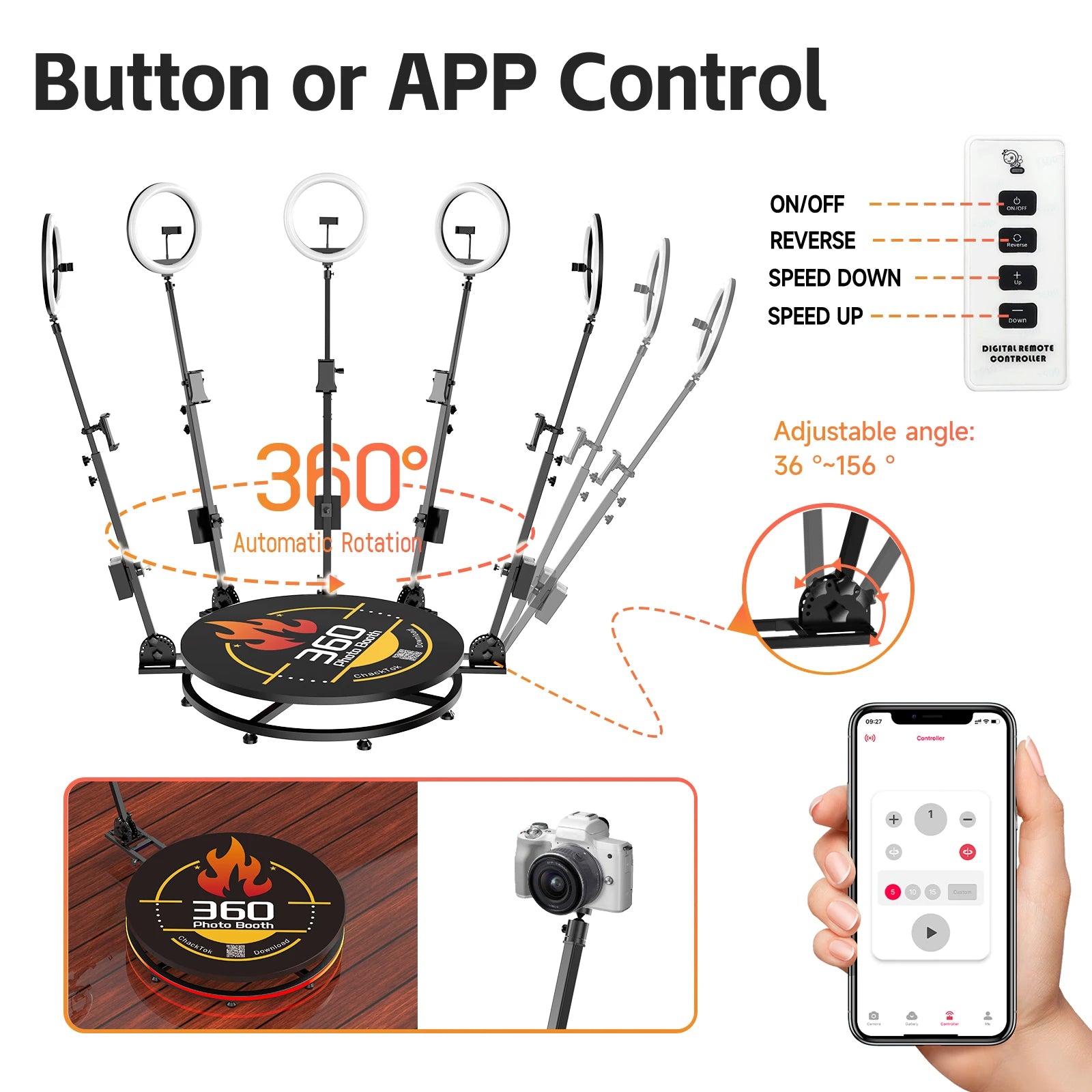 CHACKTOK 360 Photo Booth Machine for Parties 360 Spin Camera Booth with Extra Logo Customization Software APP Remote...