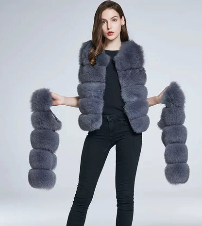 Ladies' real fox fur coat, detachable sleeves, 2-in-1 coat with variable vest