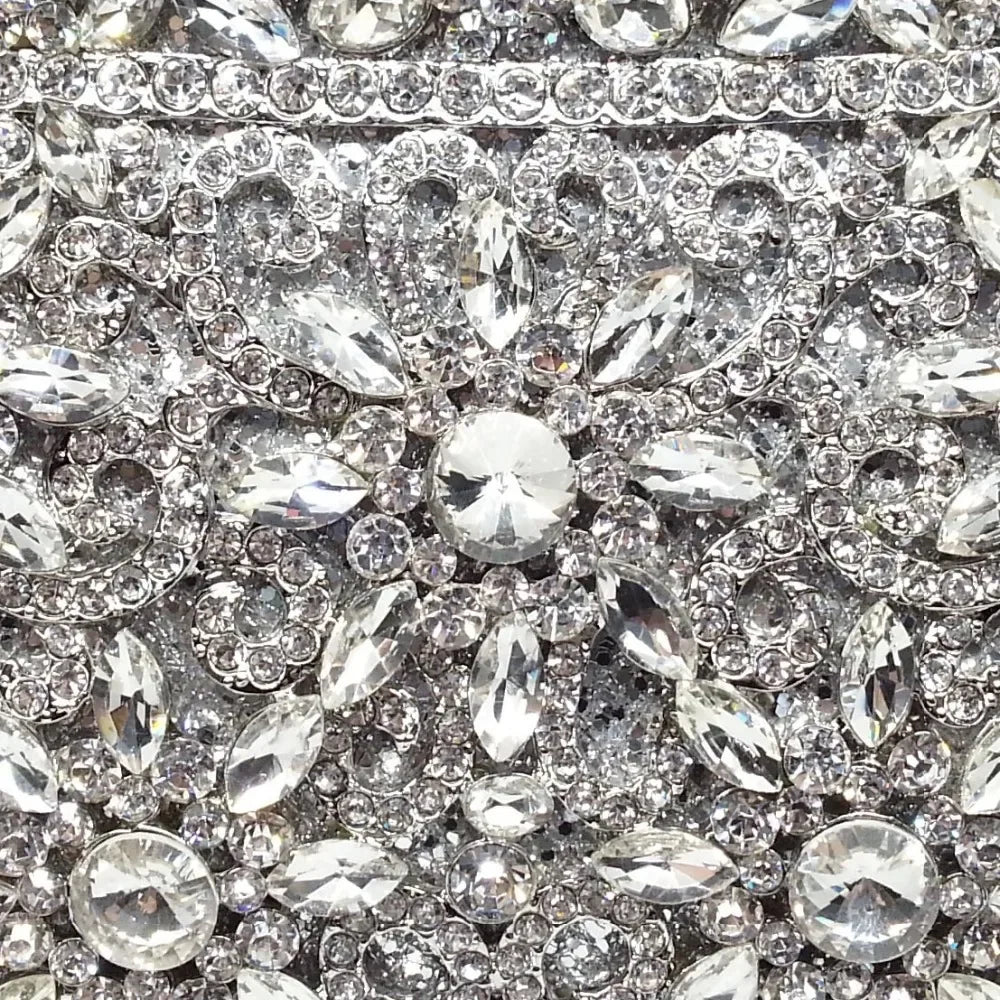 Boutique De FGG (in stock) Flower Crown Clutch Silver Crystal Evening Handbag Women Party Prom Bag Bridal Clutches Wedding Purse - Kimlud