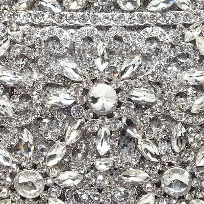 Boutique De FGG (in stock) Flower Crown Clutch Silver Crystal Evening Handbag Women Party Prom Bag Bridal Clutches Wedding Purse - Kimlud