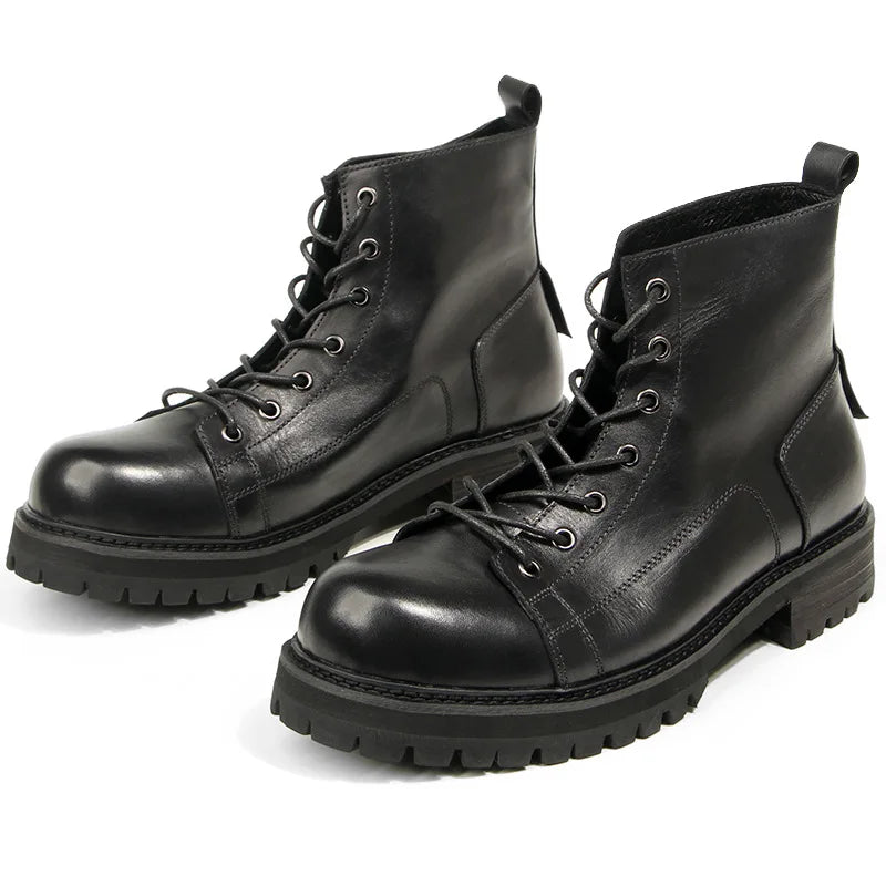 Durable Goodyear-Welted Motorcycle Rugged Heritage Boots Vintage Oil Genuine Leather  Punk For Men Cowhide High-Cut Shoes