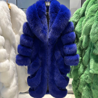 YOLOAgain 2025 Winter Warm Luxury Real Fox Fur Coat Women Pink Fox Fur Jacket Long