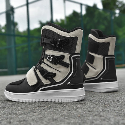 New Retro Cruise Motorcycle Boots Men Travel Leisure Adjust High top Shoes Windproof Off-Road rally Protective Moto Boots