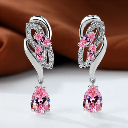 Luxury Female Blue Rainbow Stone Earring Silver Color Clip Earrings For Women Charm Crystal Zircon Wedding Jewelry |...