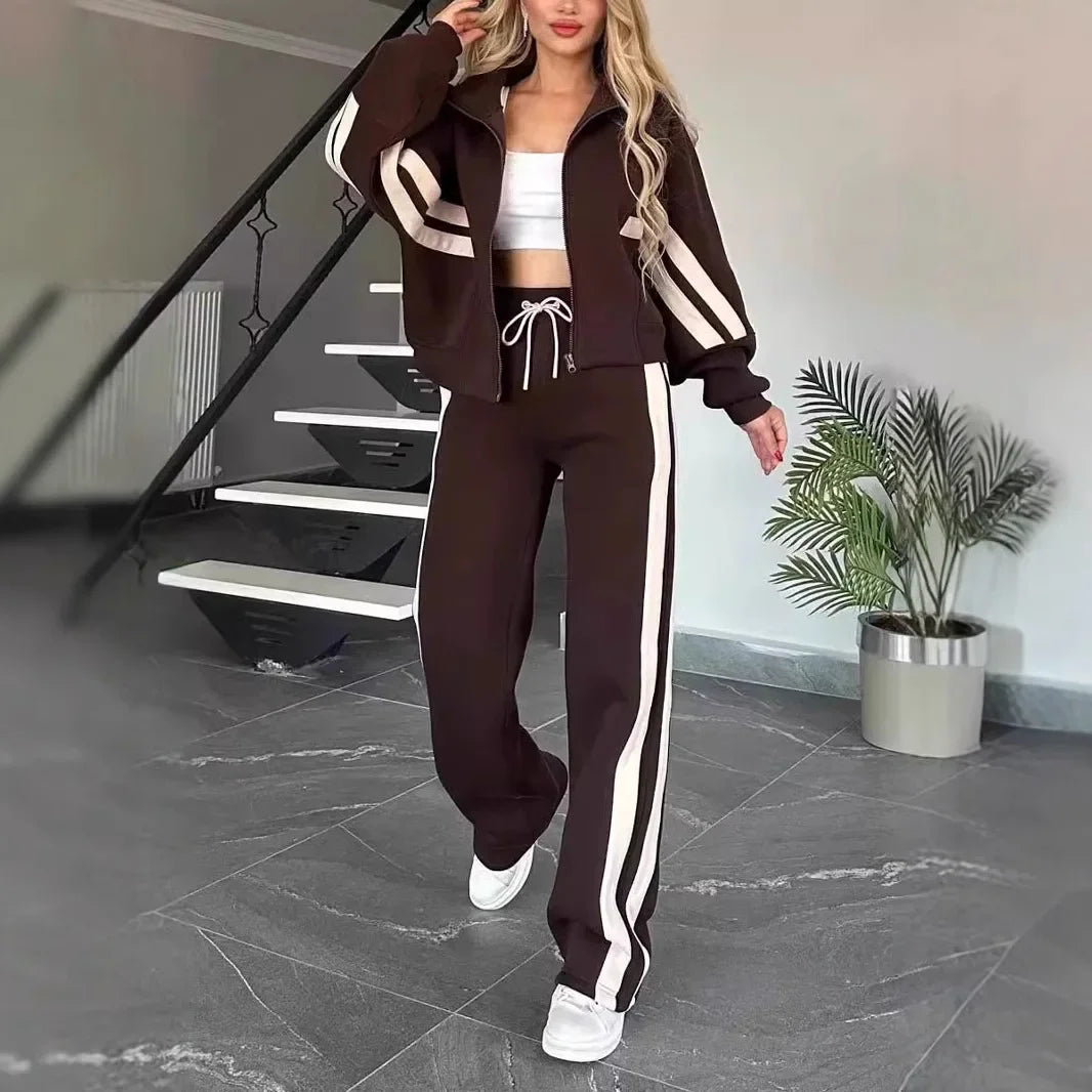 Women Two Piece Set Pants Sets Striped Jacket Matching Sets Y2k Tops Tracksuit Autumn Spring Long Pant Casual Outfit Suits 2025
