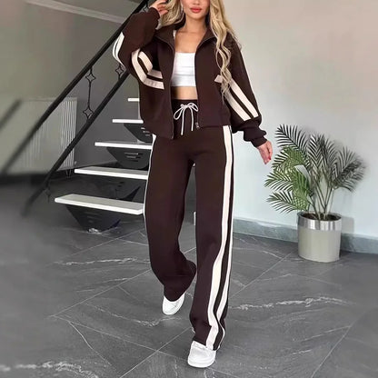 Women Two Piece Set Pants Sets Striped Jacket Matching Sets Y2k Tops Tracksuit Autumn Spring Long Pant Casual Outfit Suits 2025